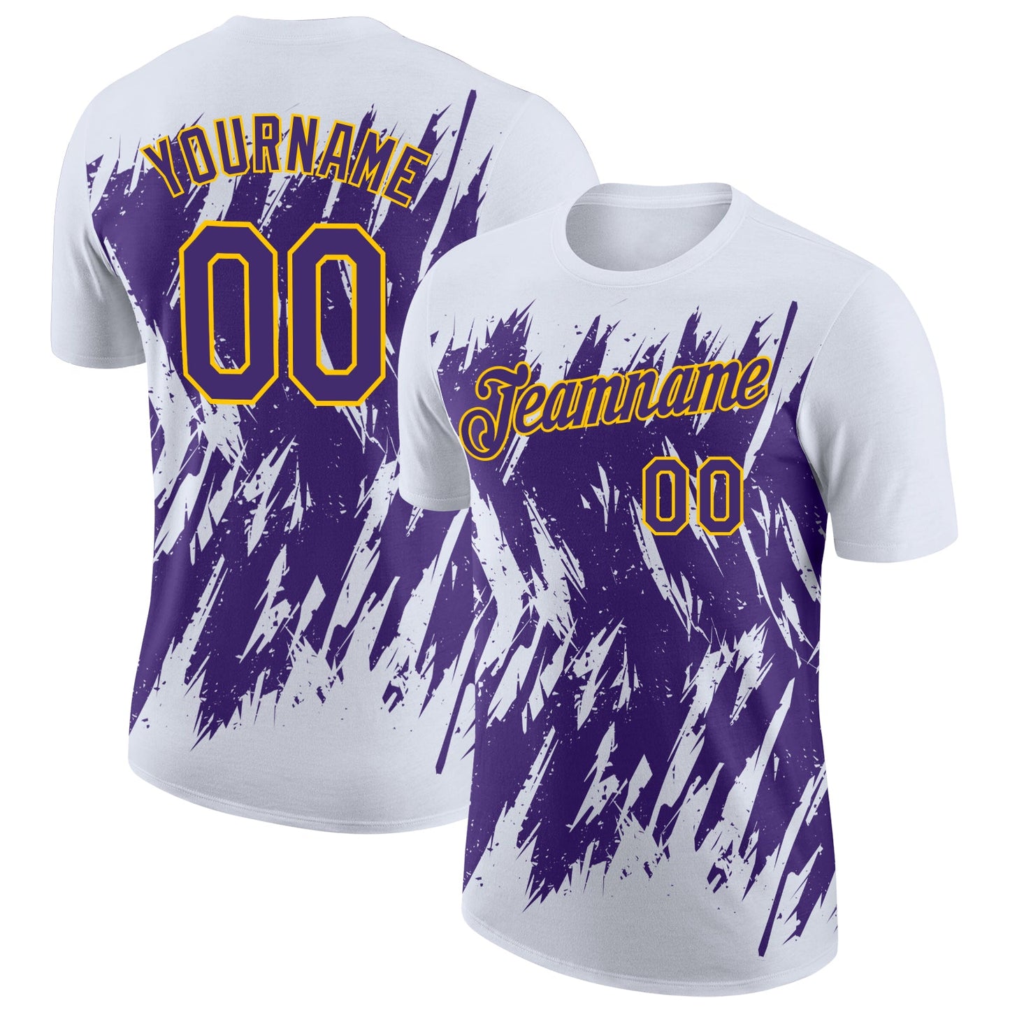 Custom White Purple-Yellow Torn Sharp Brush Stroke Splatter Performance T-Shirt - Main View