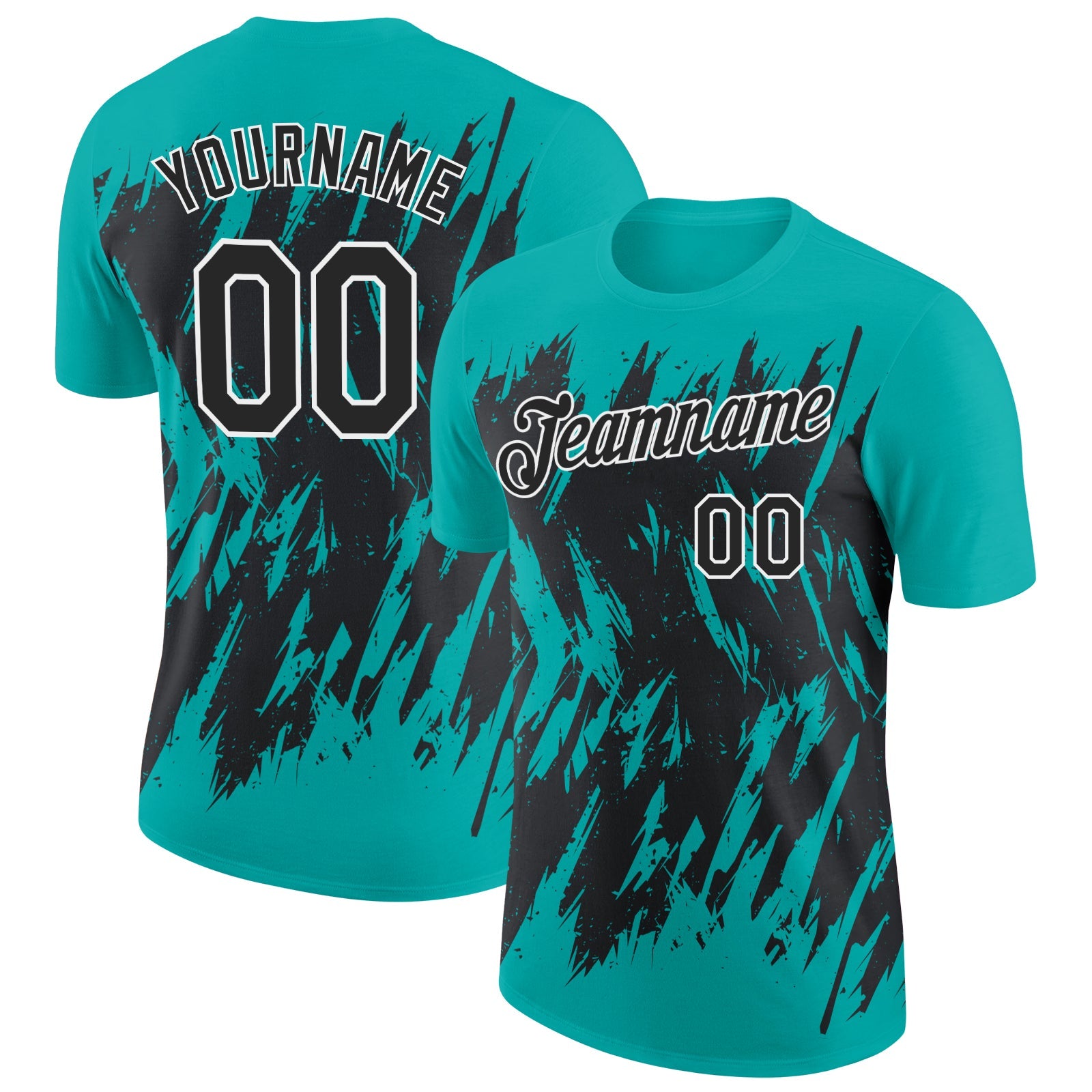 Custom Aqua Black-White Torn Sharp Brush Stroke Splatter Performance T-Shirt - Main View