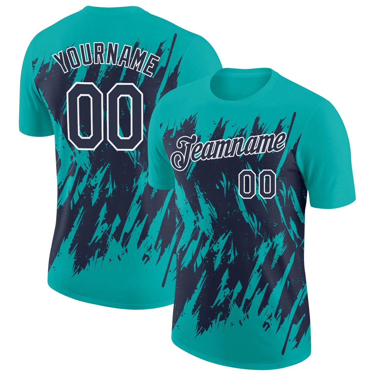 Custom Aqua Navy-White Torn Sharp Brush Stroke Splatter Performance T-Shirt - Main View