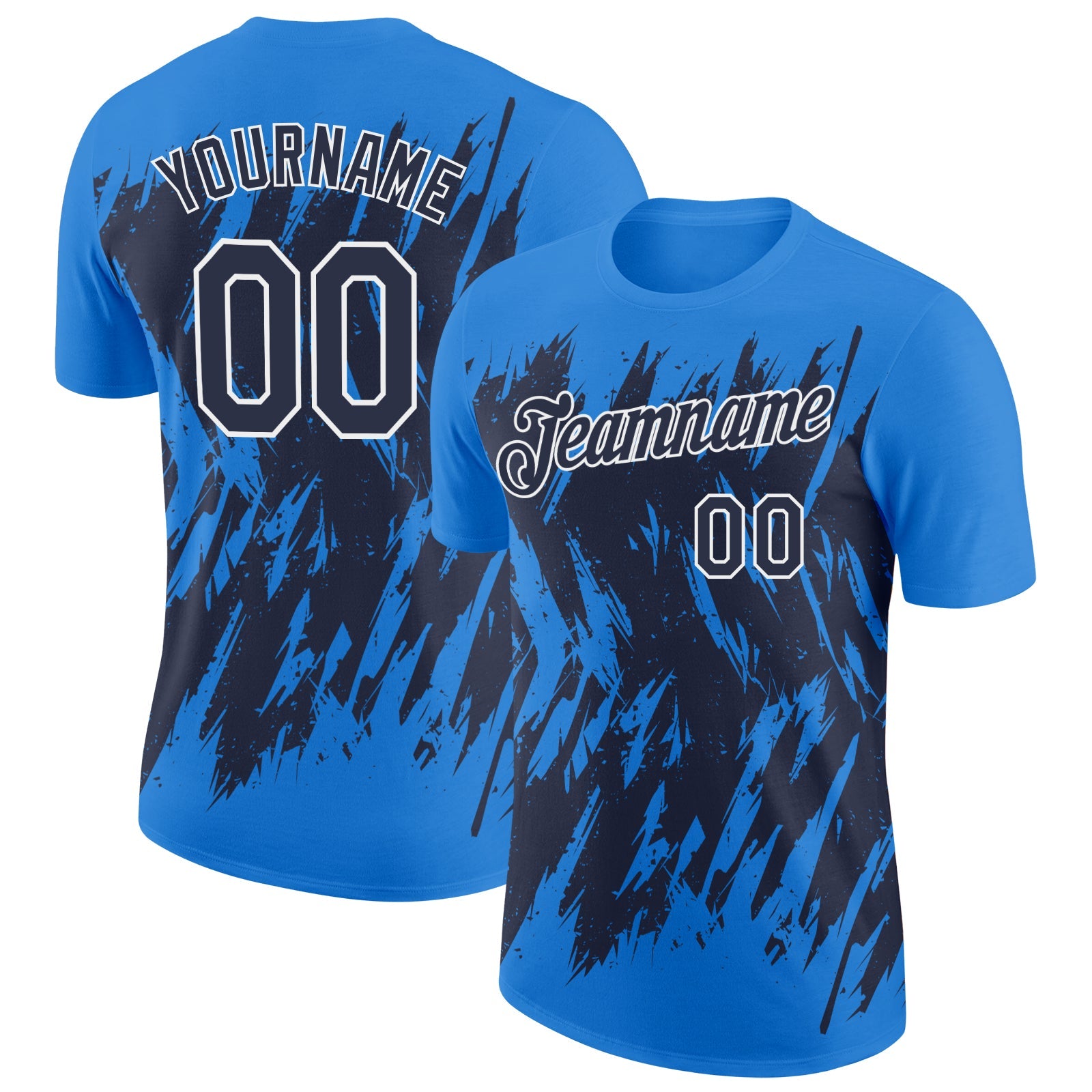 Custom Powder Blue Navy-White Torn Sharp Brush Stroke Splatter Performance T-Shirt - Main View
