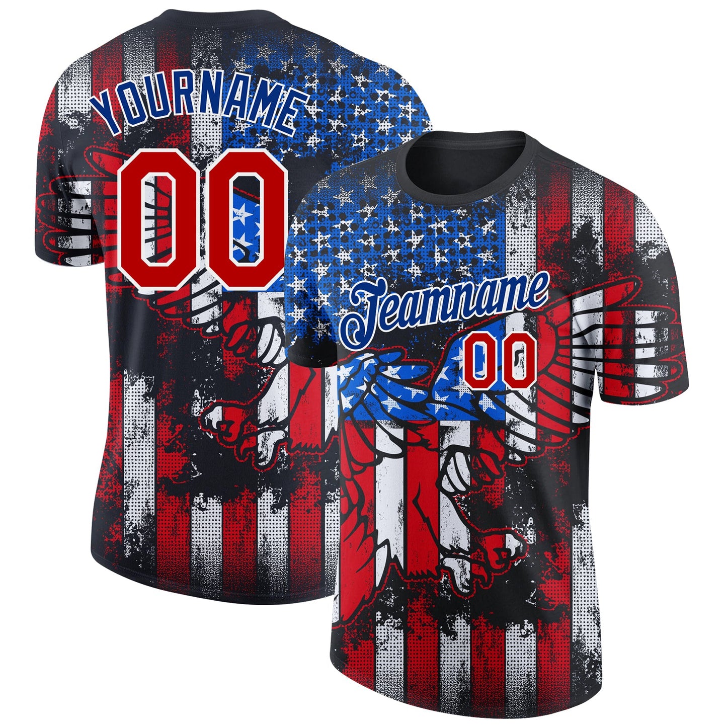 Custom Black Red-White 3D American Flag Fashion Performance T-Shirt - Main View