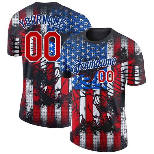 Custom Black Red-White 3D American Flag Fashion Performance T-Shirt - Main View