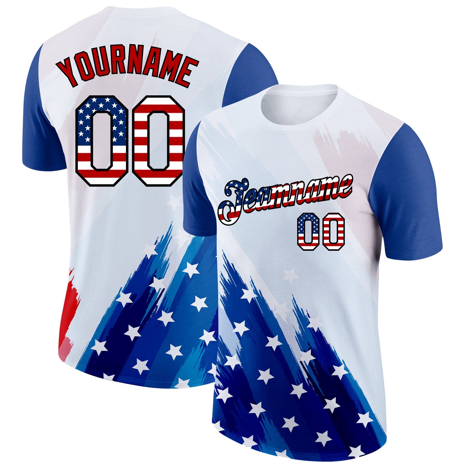 Custom White USA Flag Royal Red-Black 3D American Flag Fashion Performance T-Shirt - Main View