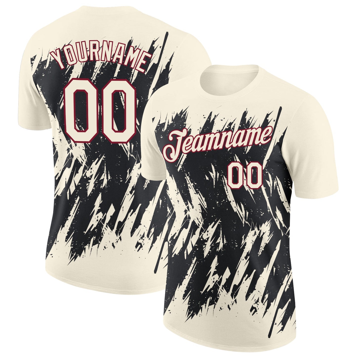 Custom Cream Black-Crimson Torn Sharp Brush Stroke Splatter Performance T-Shirt - Main View