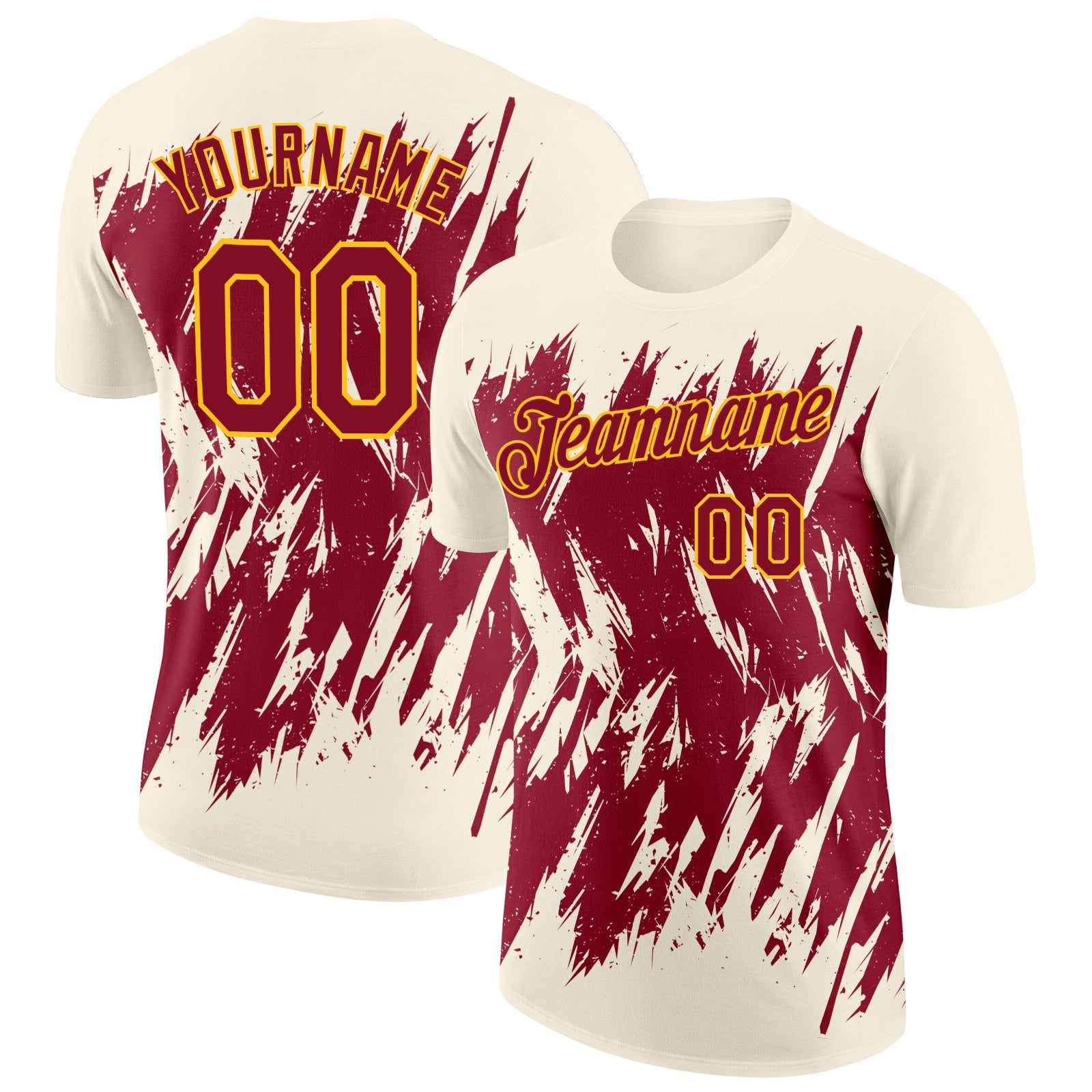 Custom Cream Crimson-Yellow Torn Sharp Brush Stroke Splatter Performance T-Shirt - Main View