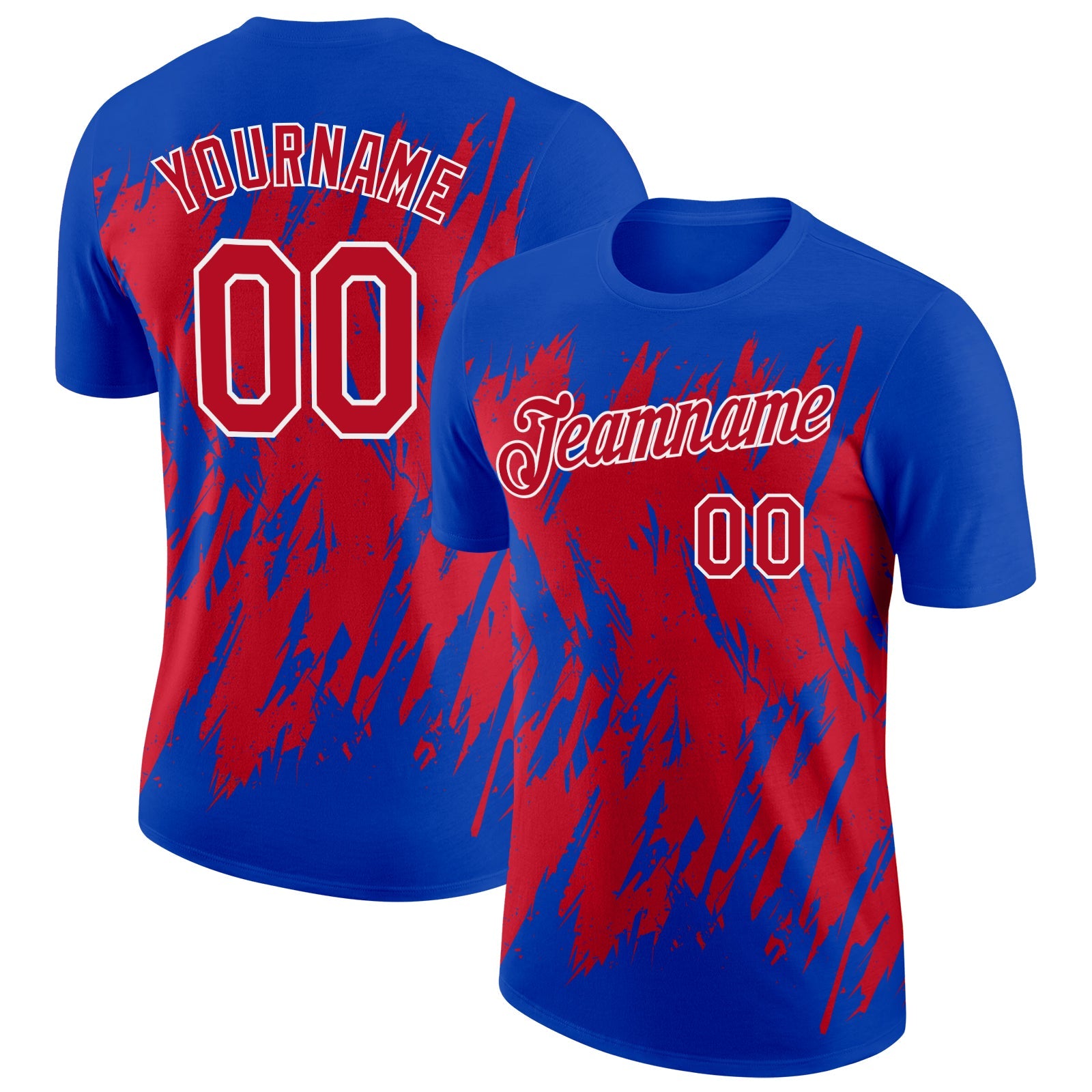 Custom Thunder Blue Red-White Torn Sharp Brush Stroke Splatter Performance T-Shirt - Main View