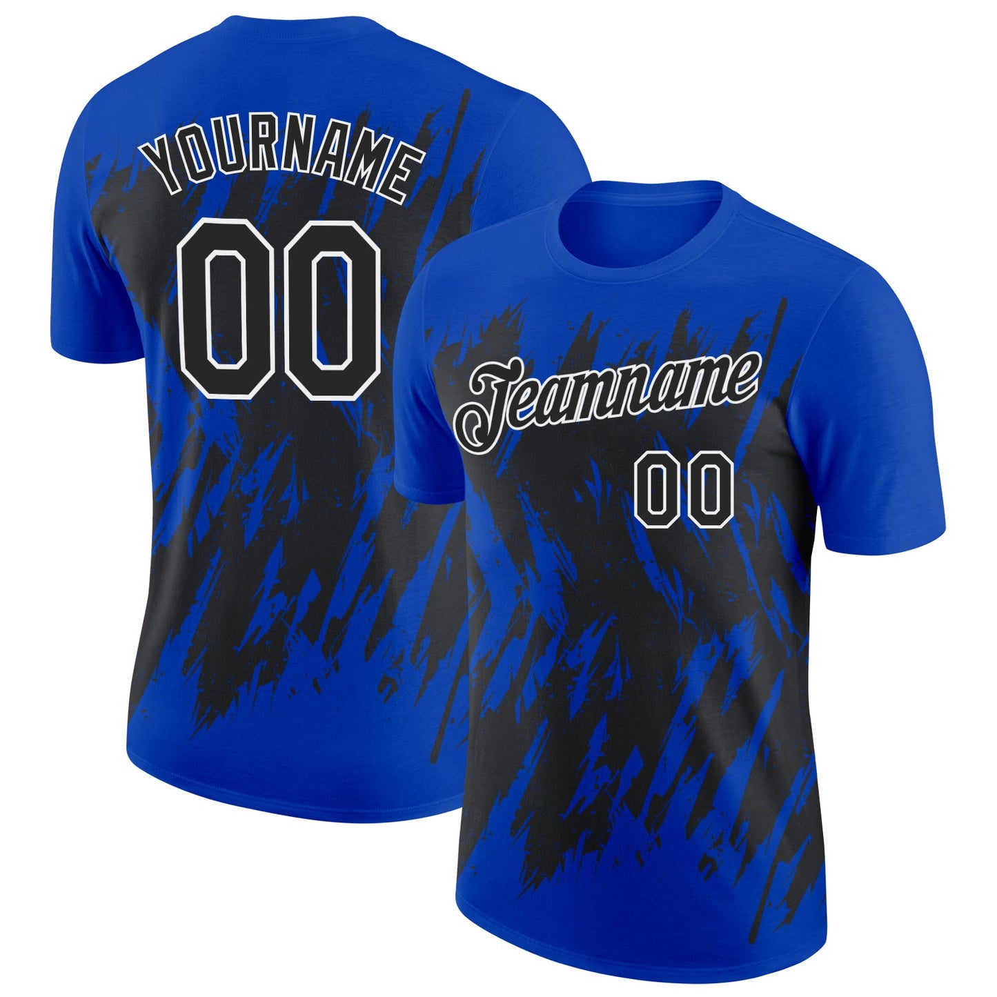 Custom Thunder Blue Black-White Torn Sharp Brush Stroke Splatter Performance T-Shirt - Main View