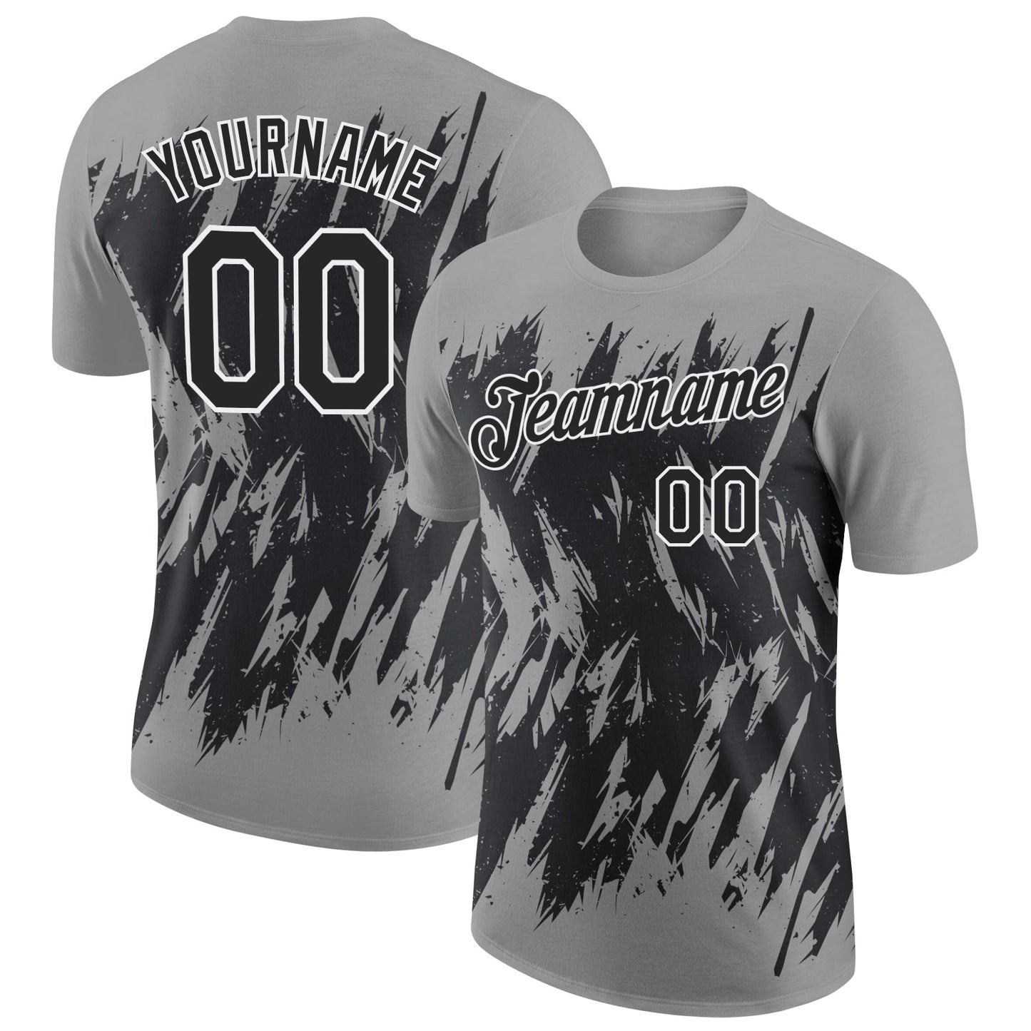Custom Gray Black-White Torn Sharp Brush Stroke Splatter Performance T-Shirt - Main View