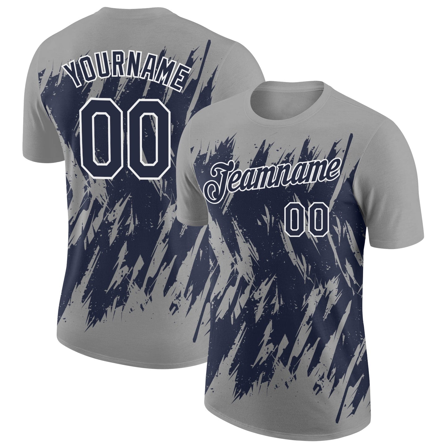 Custom Gray Navy-White Torn Sharp Brush Stroke Splatter Performance T-Shirt - Main View