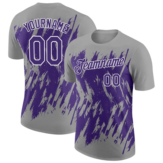 Custom Gray Purple-White Torn Sharp Brush Stroke Splatter Performance T-Shirt - Main View