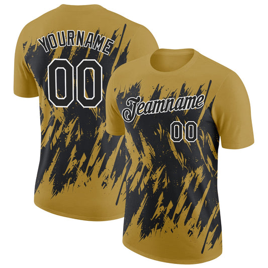 Custom Old Gold Black-White Torn Sharp Brush Stroke Splatter Performance T-Shirt - Main View