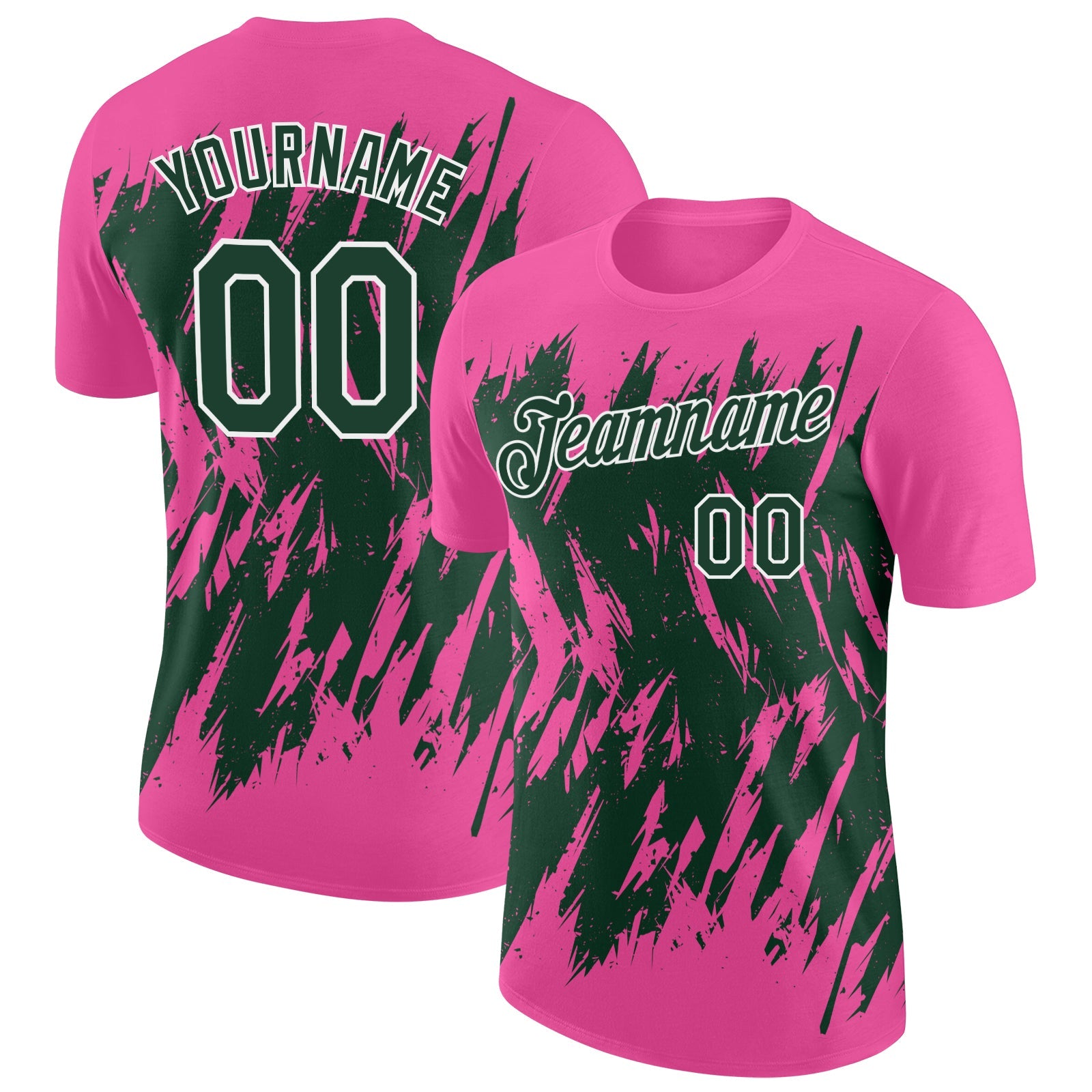 Custom Pink Green-White Torn Sharp Brush Stroke Splatter Performance T-Shirt - Main View