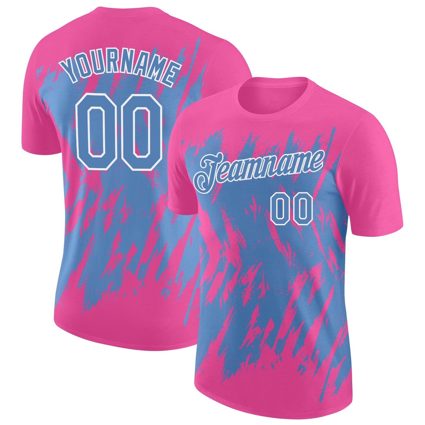 Custom Pink Light Blue-White Torn Sharp Brush Stroke Splatter Performance T-Shirt - Main View