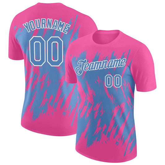 Custom Pink Light Blue-White Torn Sharp Brush Stroke Splatter Performance T-Shirt - Main View