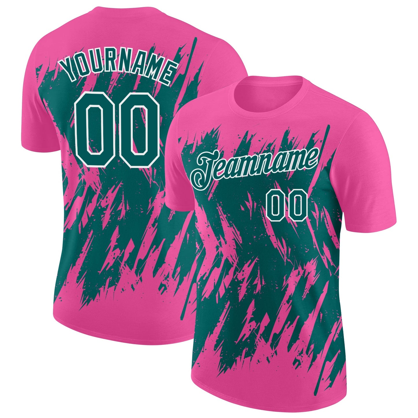 Custom Pink Teal-White Torn Sharp Brush Stroke Splatter Performance T-Shirt - Main View