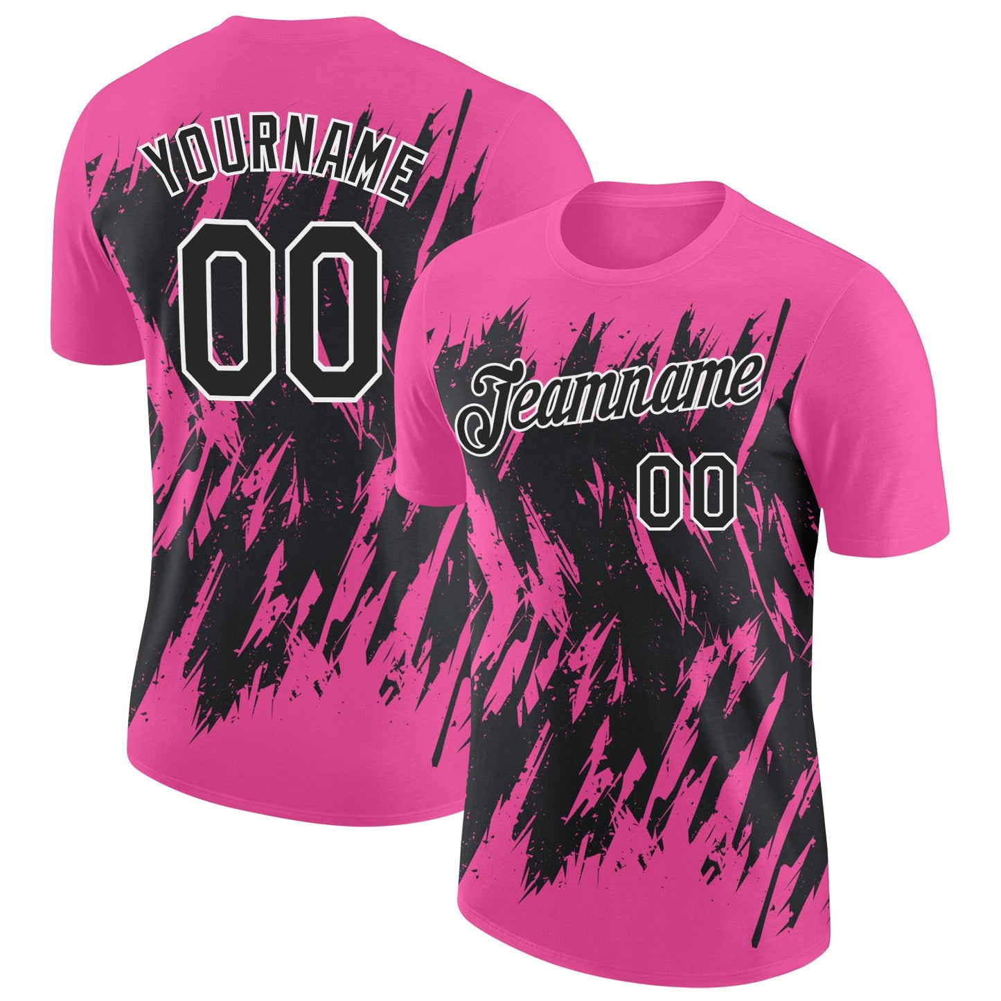 Custom Pink Black-White Torn Sharp Brush Stroke Splatter Performance T-Shirt - Main View