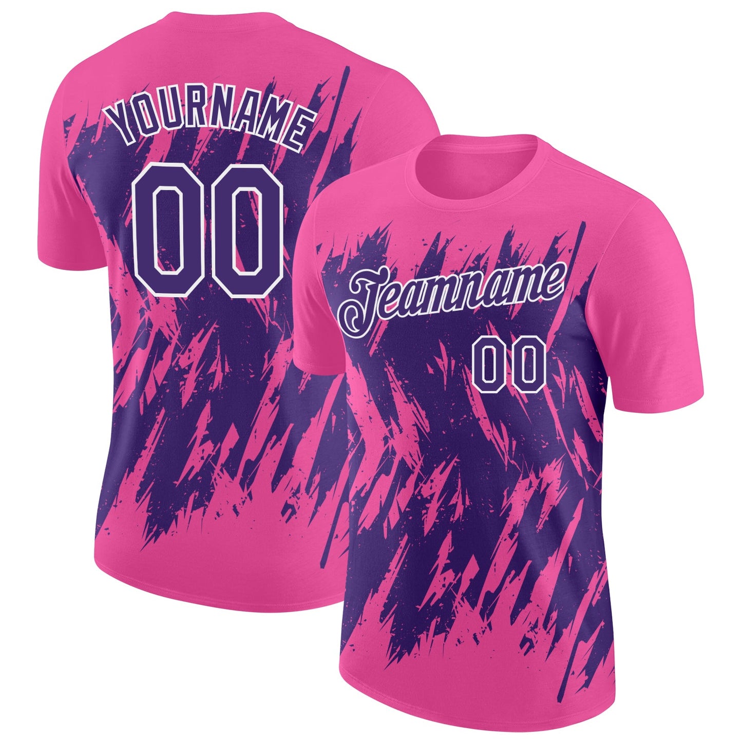 Custom Pink Purple-White Torn Sharp Brush Stroke Splatter Performance T-Shirt - Main View