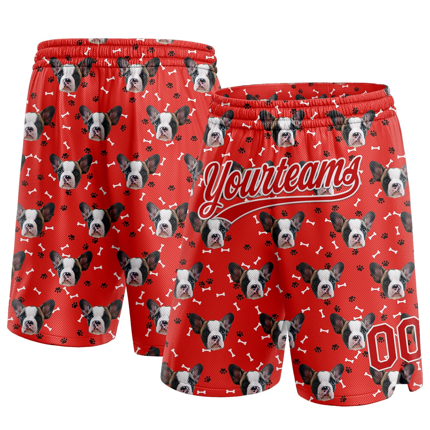 Custom Red White 3D Pattern Design Dogs Authentic Basketball Shorts - Main View