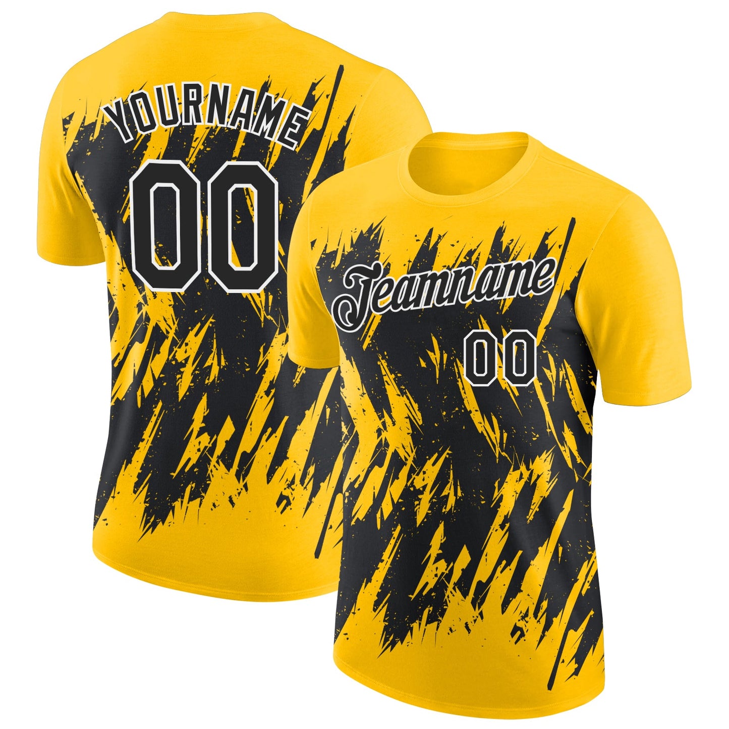 Custom Yellow Black-White Torn Sharp Brush Stroke Splatter Performance T-Shirt - Main View