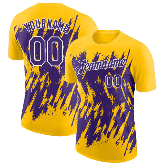 Custom Yellow Purple-White Torn Sharp Brush Stroke Splatter Performance T-Shirt - Main View