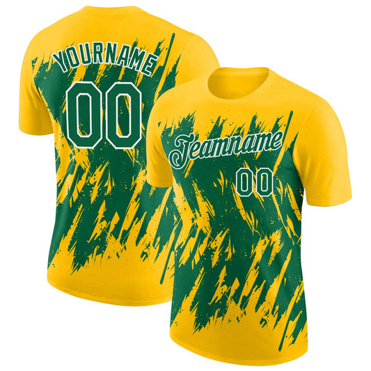 Custom Yellow Kelly Green-White Torn Sharp Brush Stroke Splatter Performance T-Shirt - Main View