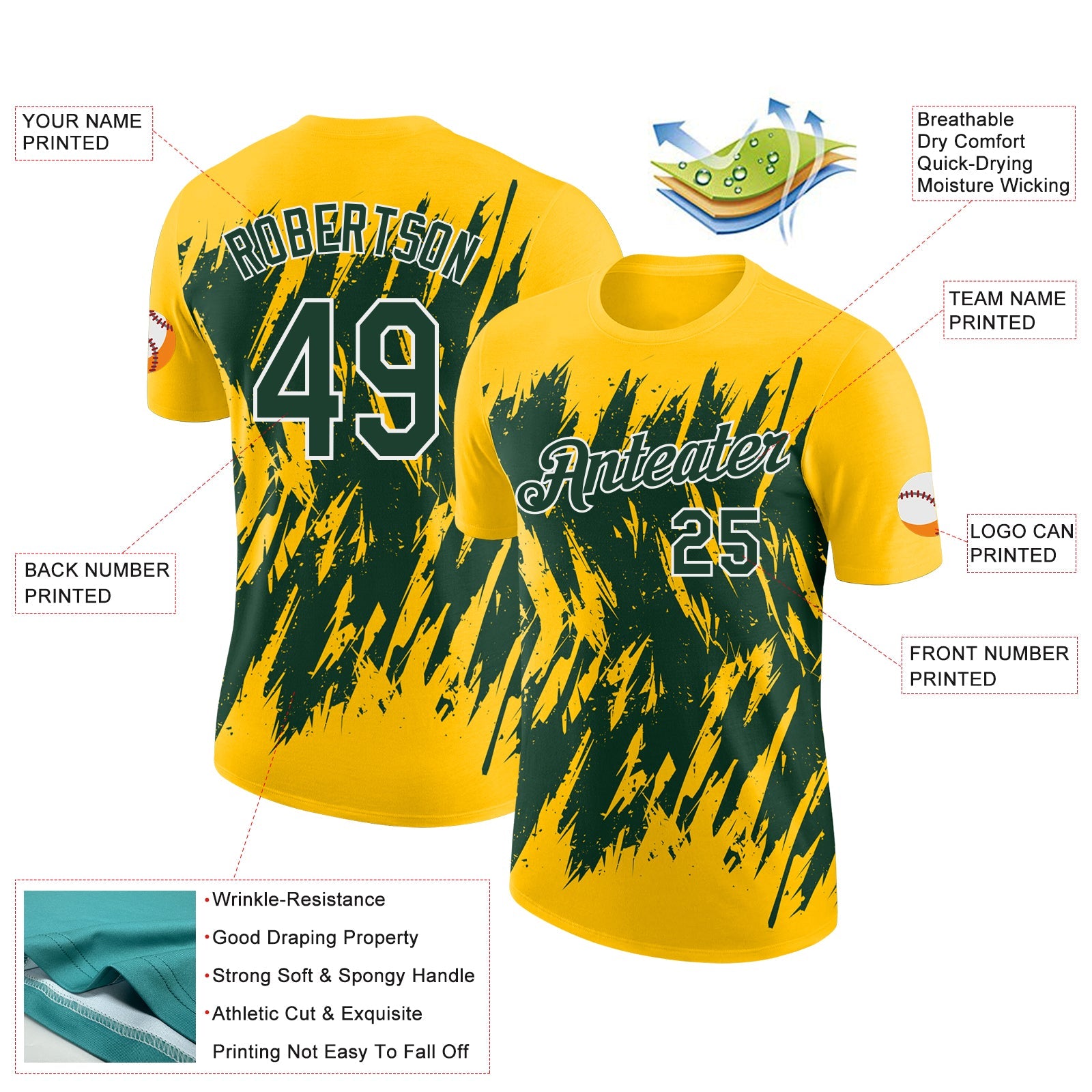Custom Yellow Green-White Torn Sharp Brush Stroke Splatter Performance T-Shirt view 2