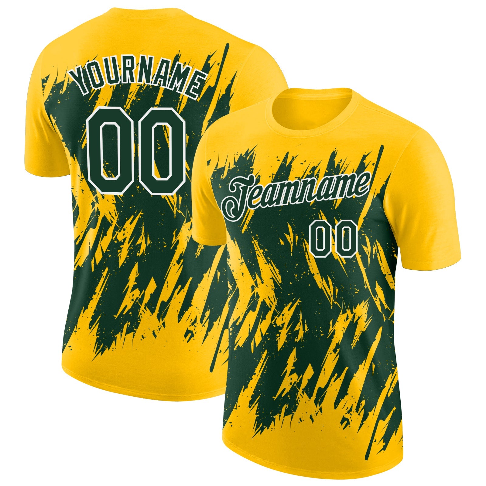 Custom Yellow Green-White Torn Sharp Brush Stroke Splatter Performance T-Shirt - Main View