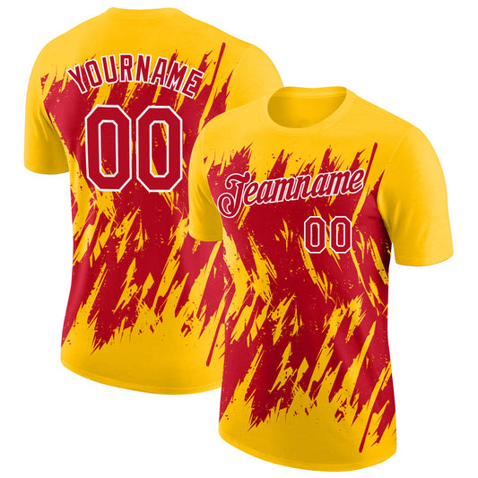 Custom Yellow Red-White Torn Sharp Brush Stroke Splatter Performance T-Shirt - Main View