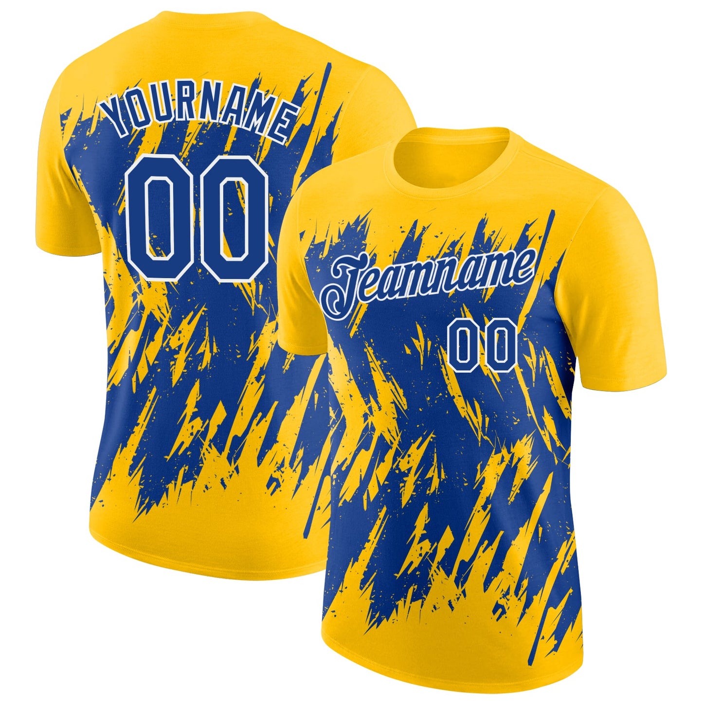 Custom Yellow Royal-White Torn Sharp Brush Stroke Splatter Performance T-Shirt - Main View