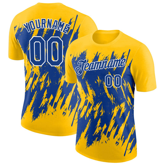 Custom Yellow Royal-White Torn Sharp Brush Stroke Splatter Performance T-Shirt - Main View