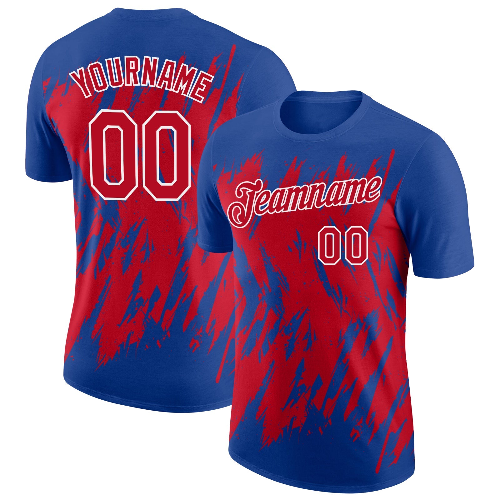 Custom Royal Red-White Torn Sharp Brush Stroke Splatter Performance T-Shirt - Main View