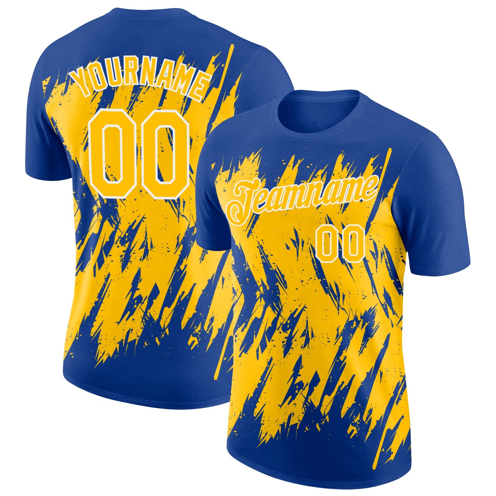 Custom Royal Yellow-White Torn Sharp Brush Stroke Splatter Performance T-Shirt - Main View