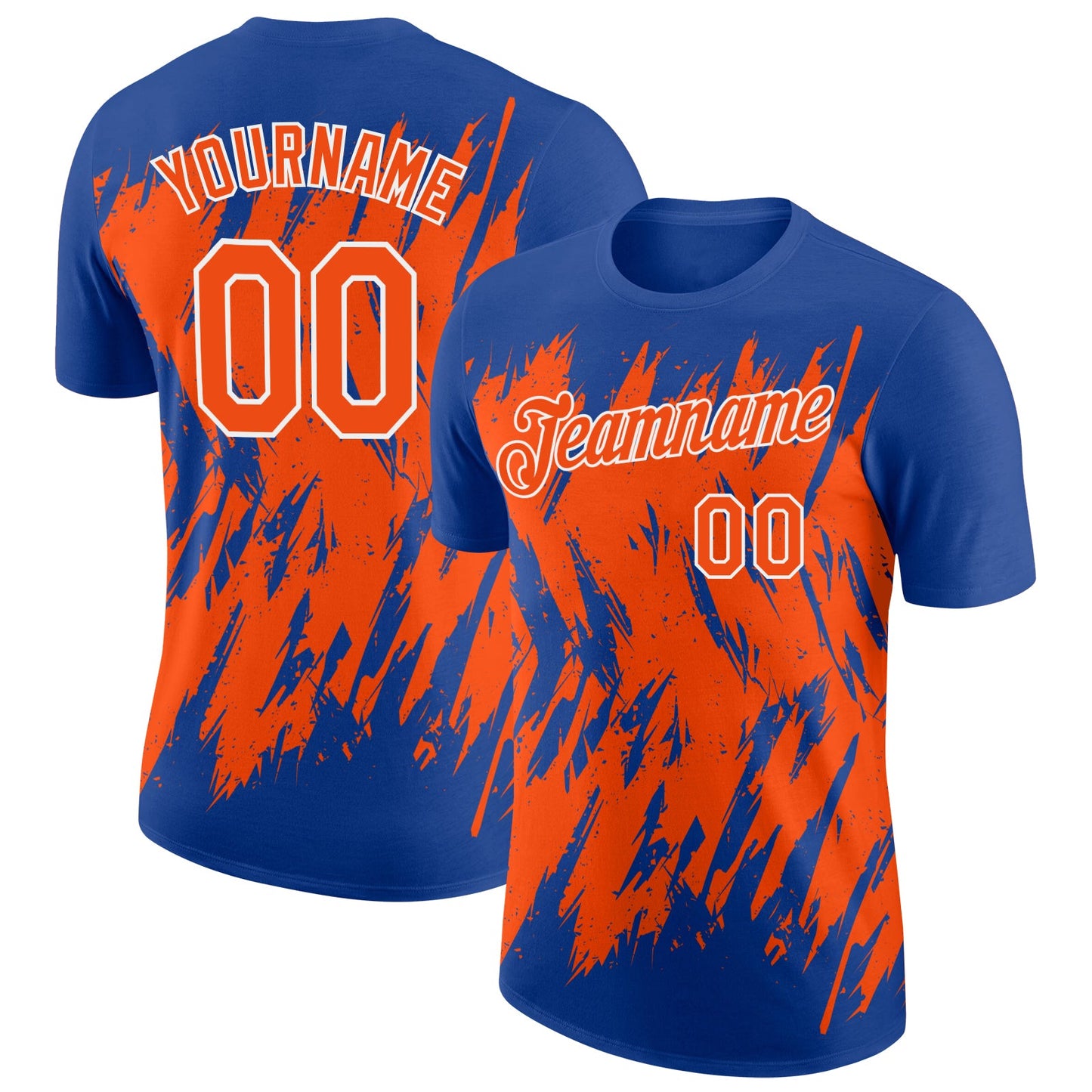 Custom Royal Orange-White Torn Sharp Brush Stroke Splatter Performance T-Shirt - Main View