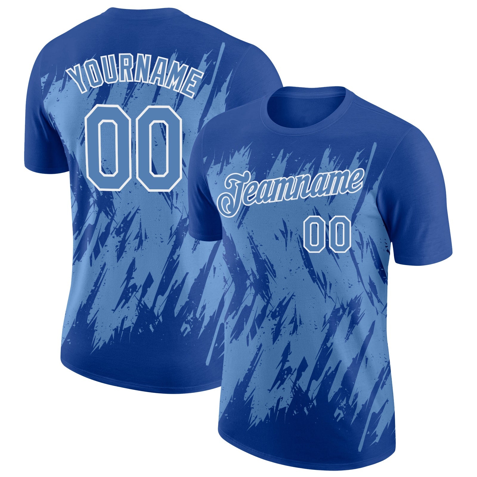 Custom Royal Light Blue-White Torn Sharp Brush Stroke Splatter Performance T-Shirt - Main View