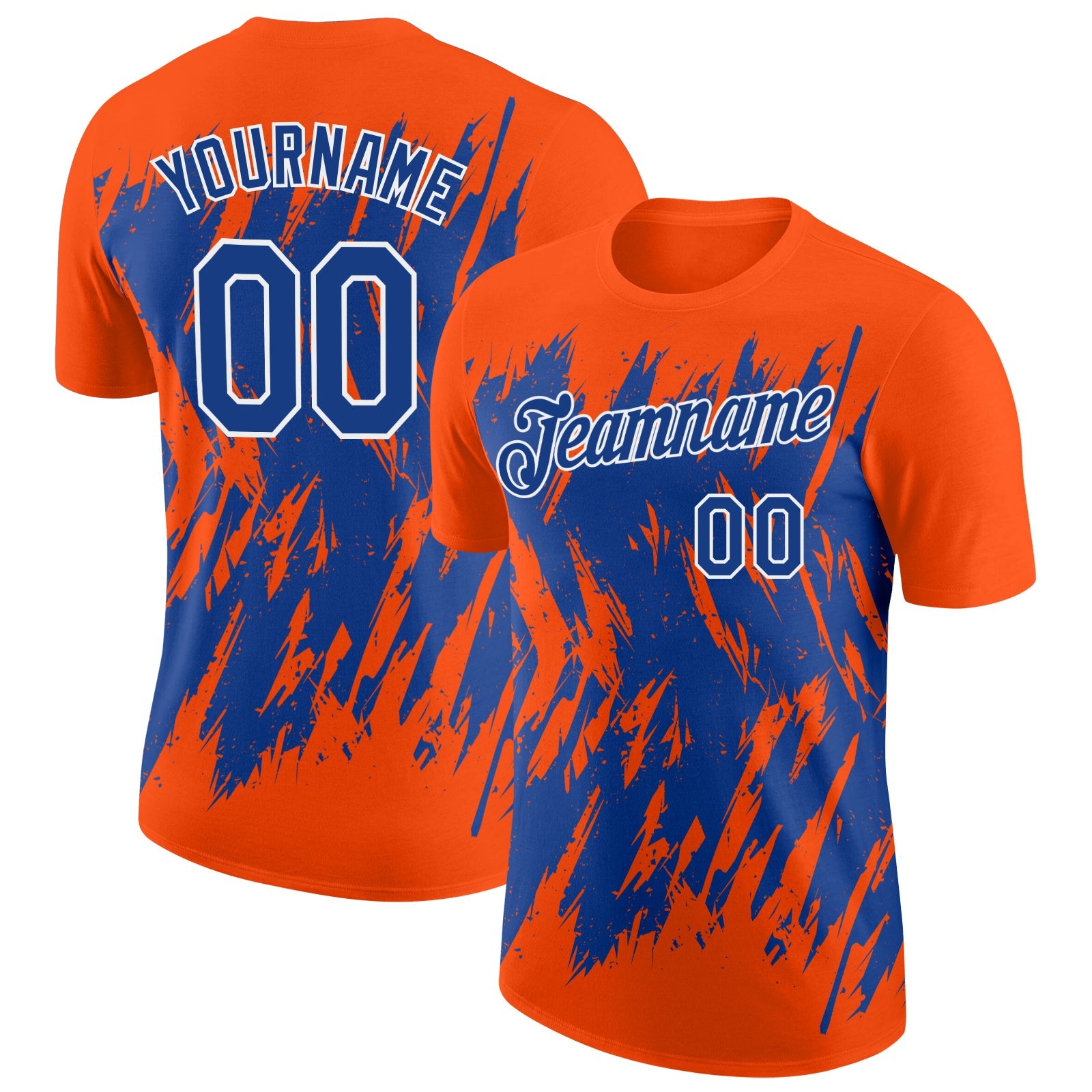 Custom Orange Royal-White Torn Sharp Brush Stroke Splatter Performance T-Shirt - Main View