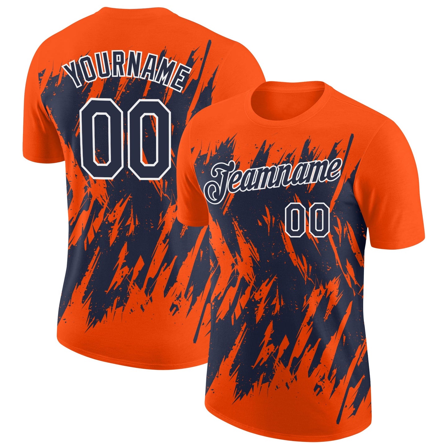 Custom Orange Navy-White Torn Sharp Brush Stroke Splatter Performance T-Shirt - Main View