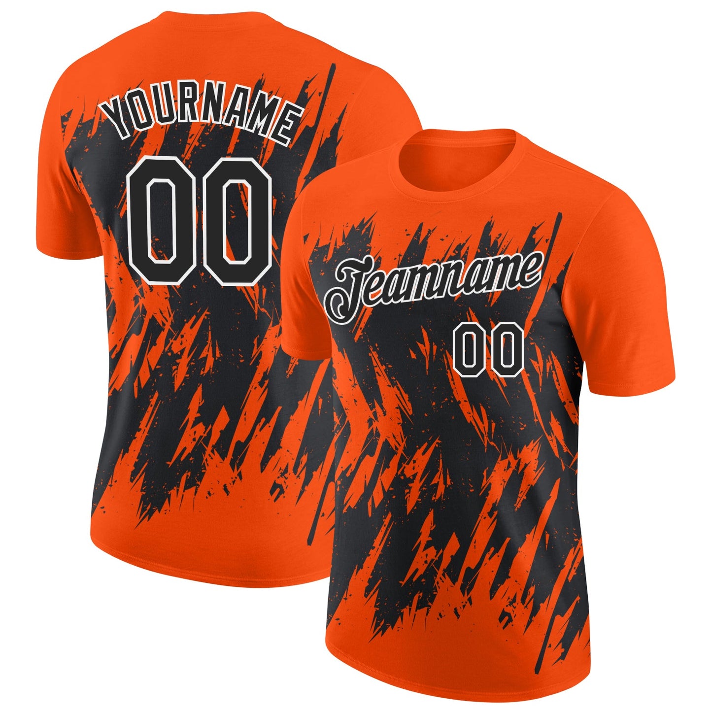 Custom Orange Black-White Torn Sharp Brush Stroke Splatter Performance T-Shirt - Main View