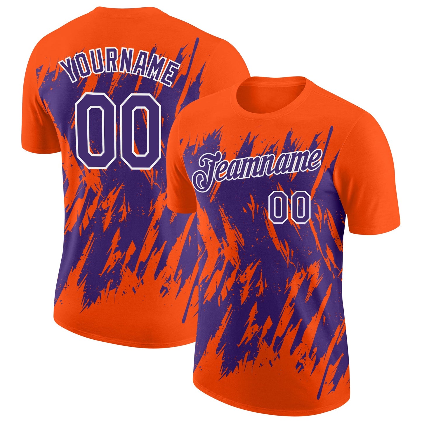 Custom Orange Purple-White Torn Sharp Brush Stroke Splatter Performance T-Shirt - Main View
