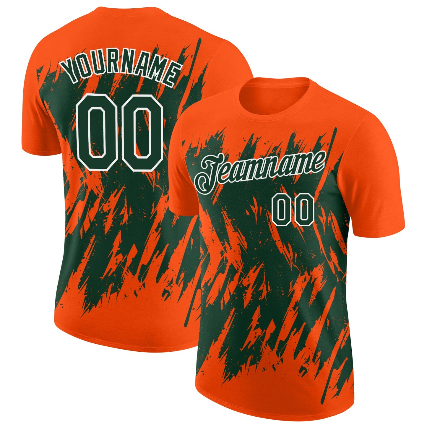 Custom Orange Green-White Torn Sharp Brush Stroke Splatter Performance T-Shirt - Main View