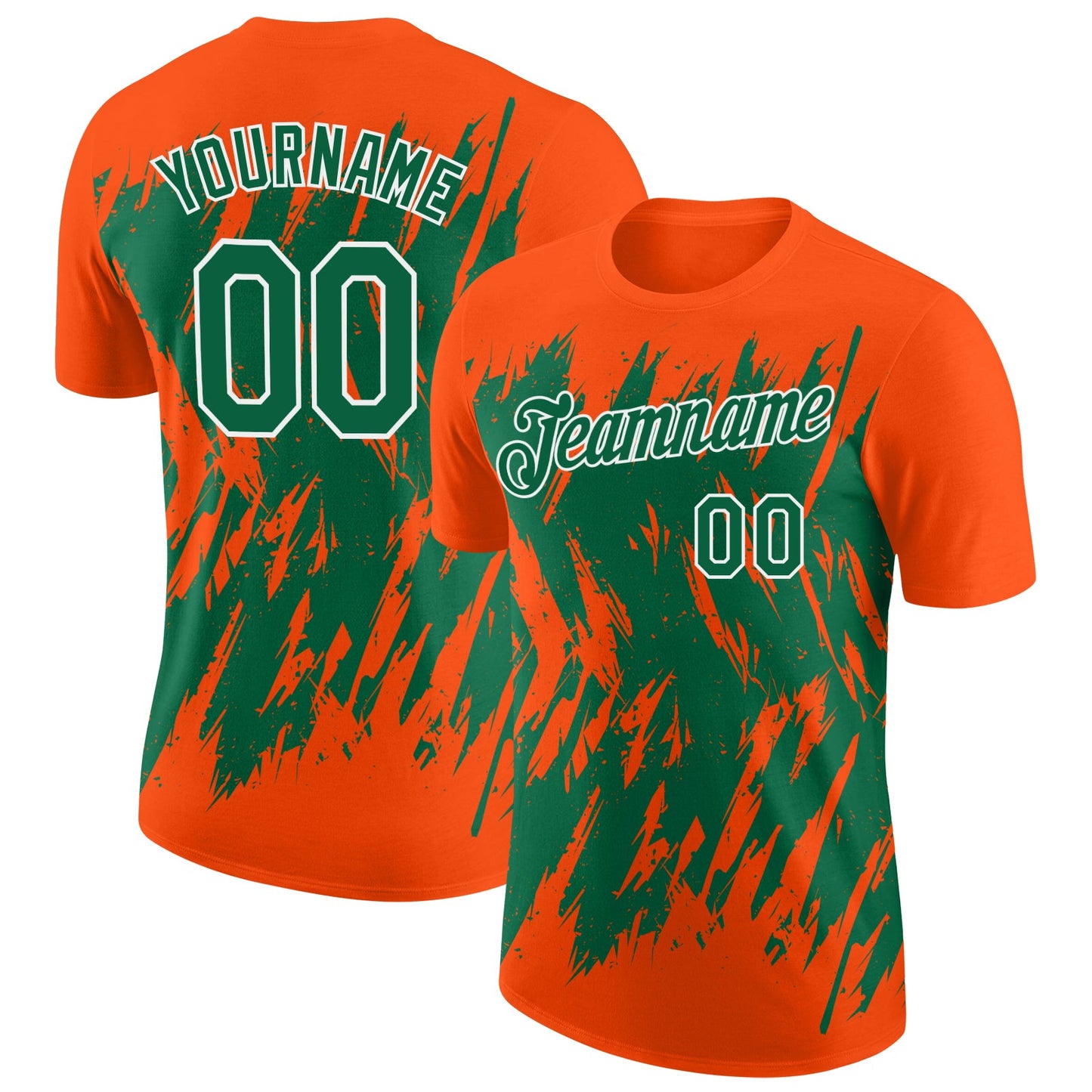 Custom Orange Kelly Green-White Torn Sharp Brush Stroke Splatter Performance T-Shirt - Main View