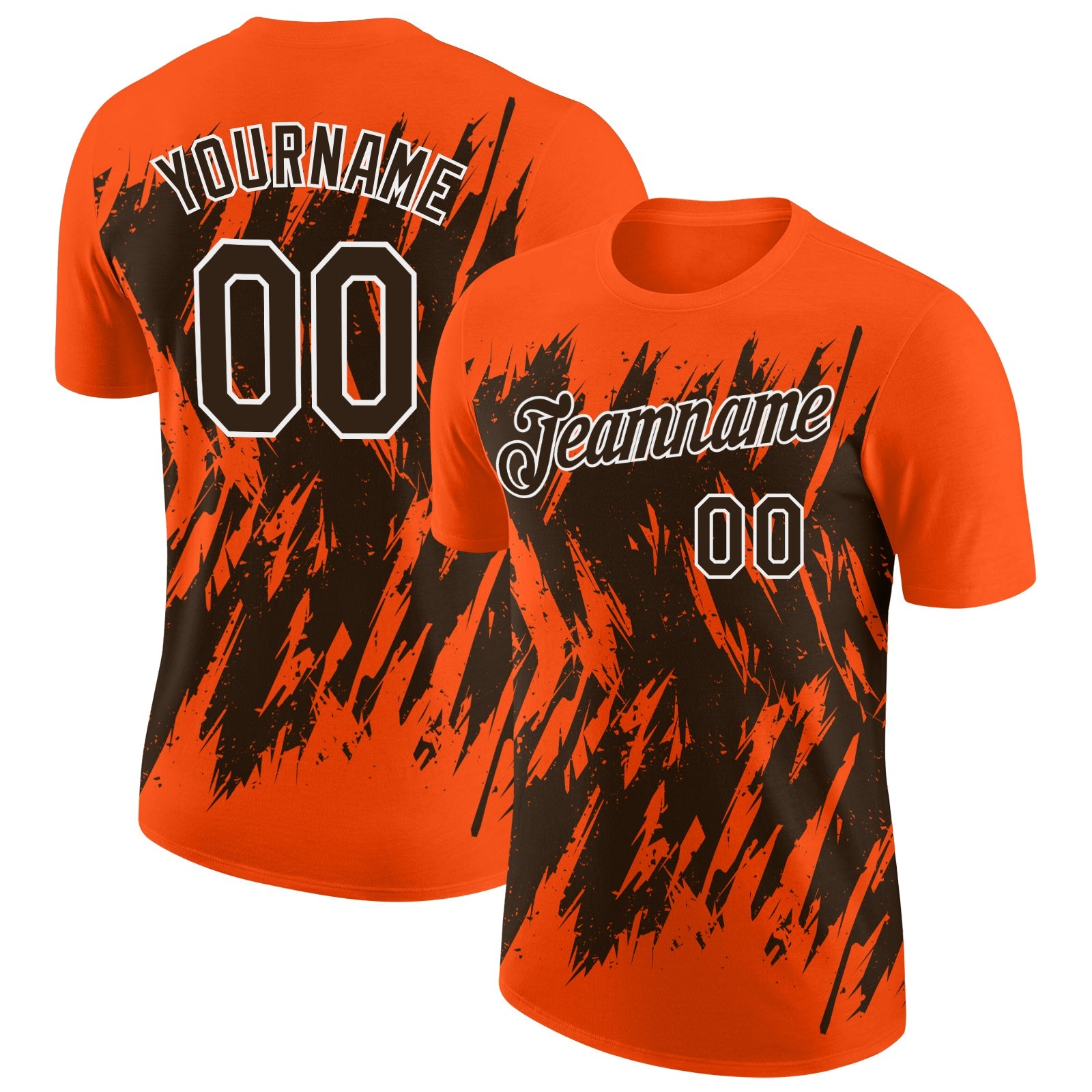 Custom Orange Brown-White Torn Sharp Brush Stroke Splatter Performance T-Shirt - Main View