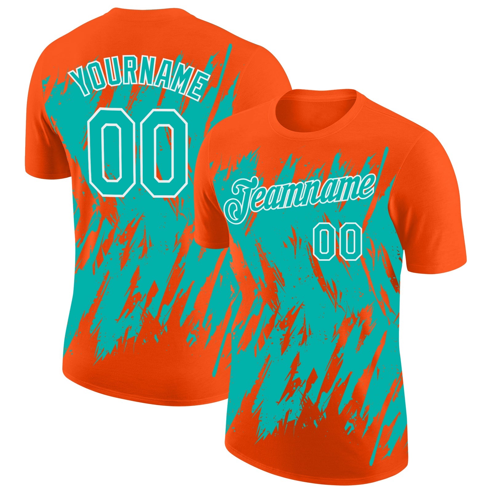 Custom Orange Aqua-White Torn Sharp Brush Stroke Splatter Performance T-Shirt - Main View