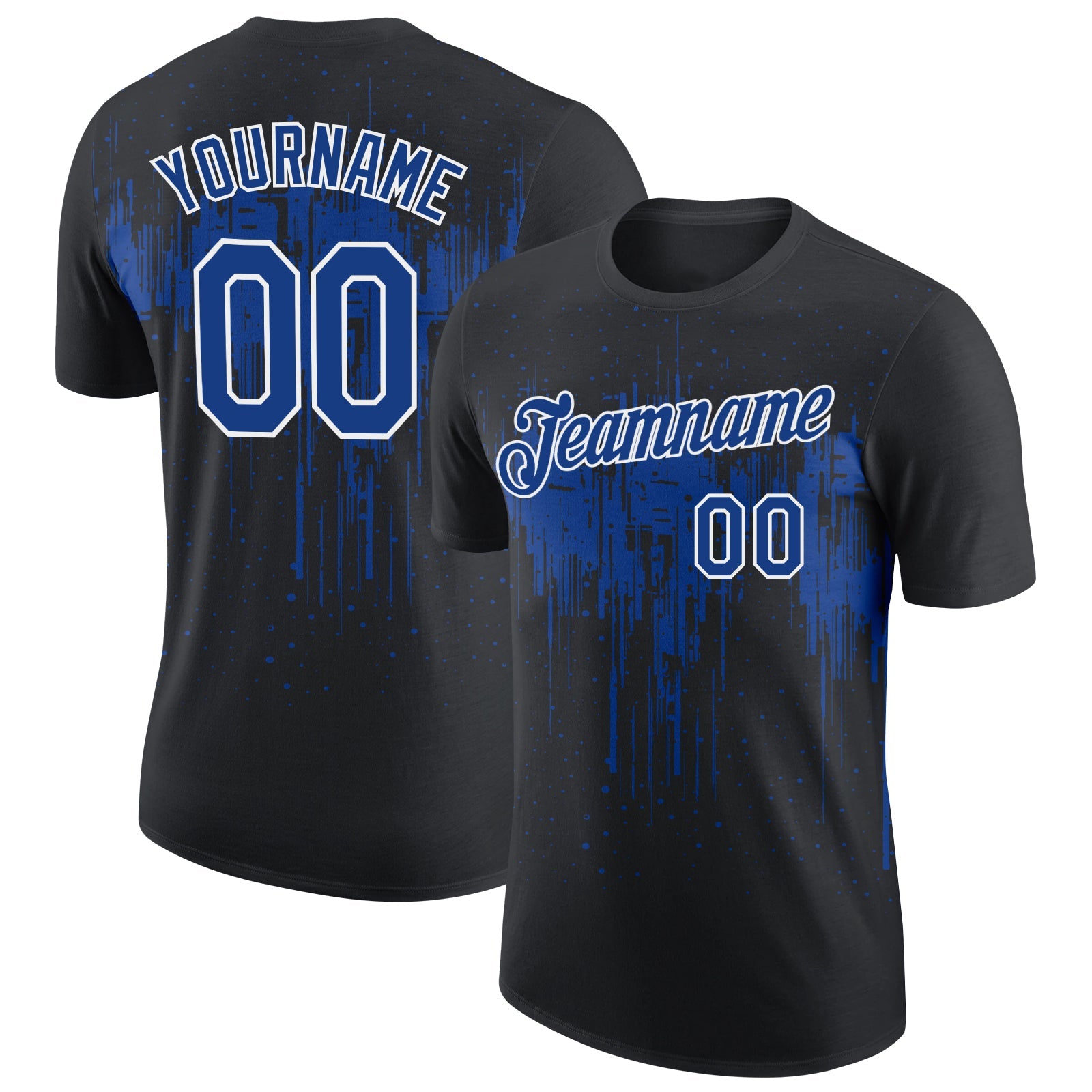 Custom Black Royal-White Dripping Splatter Paint Performance T-Shirt - Main View
