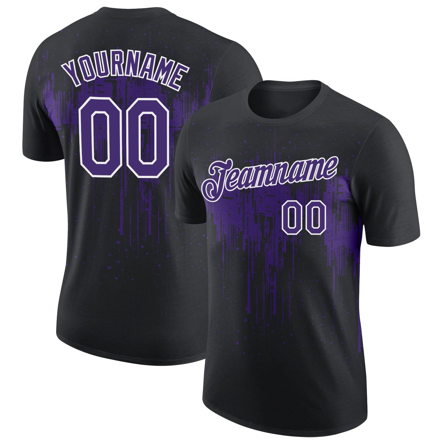 Custom Black Purple-White Dripping Splatter Paint Performance T-Shirt - Main View