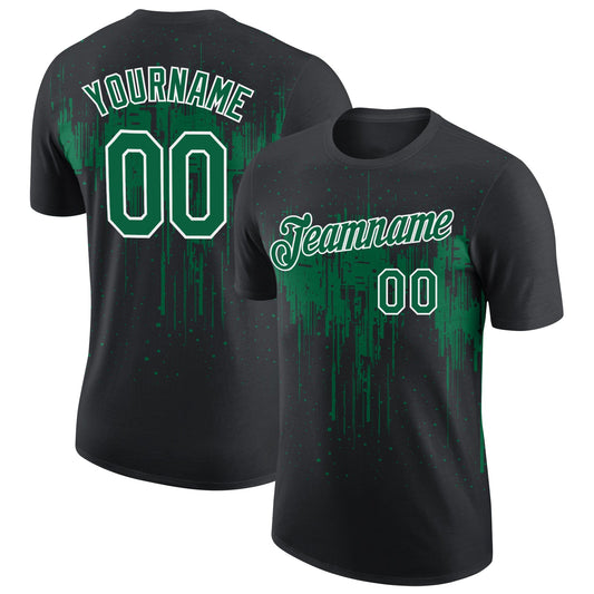Custom Black Kelly Green-White Dripping Splatter Paint Performance T-Shirt - Main View