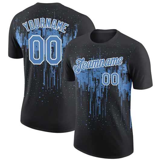 Custom Black Light Blue-White Dripping Splatter Paint Performance T-Shirt - Main View