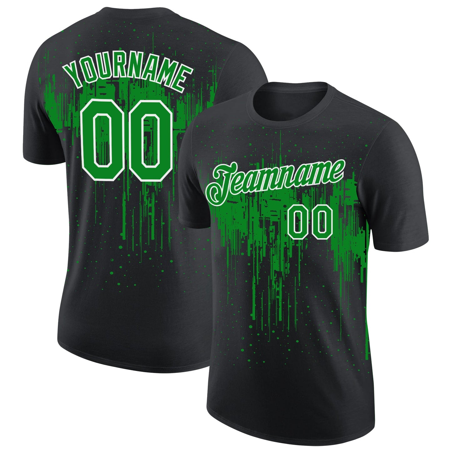 Custom Black Grass Green-White Dripping Splatter Paint Performance T-Shirt - Main View