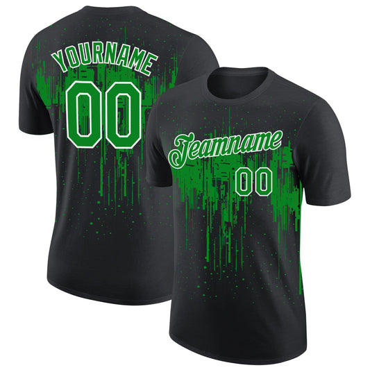 Custom Black Grass Green-White Dripping Splatter Paint Performance T-Shirt - Main View