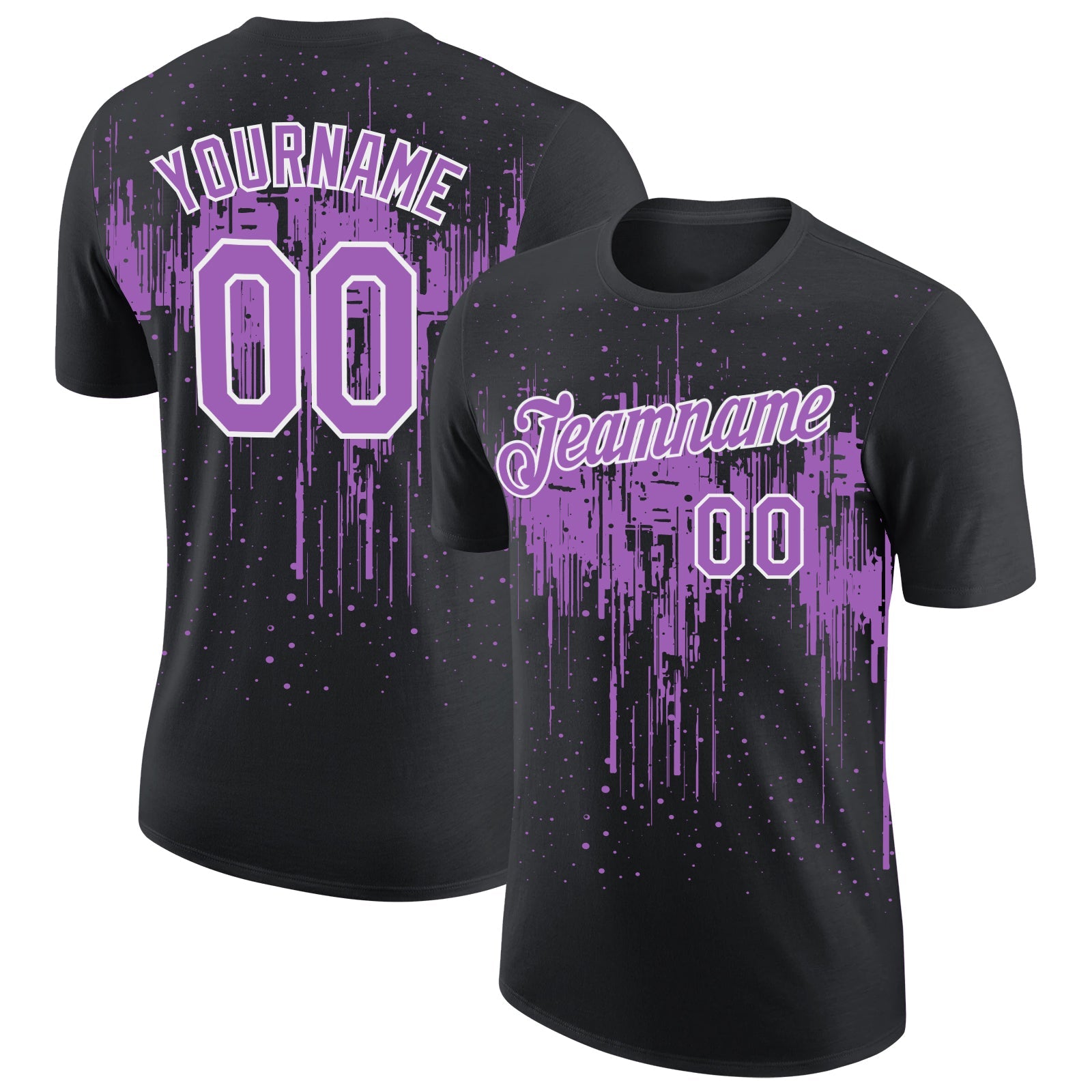 Custom Black Medium Purple-White Dripping Splatter Paint Performance T-Shirt - Main View