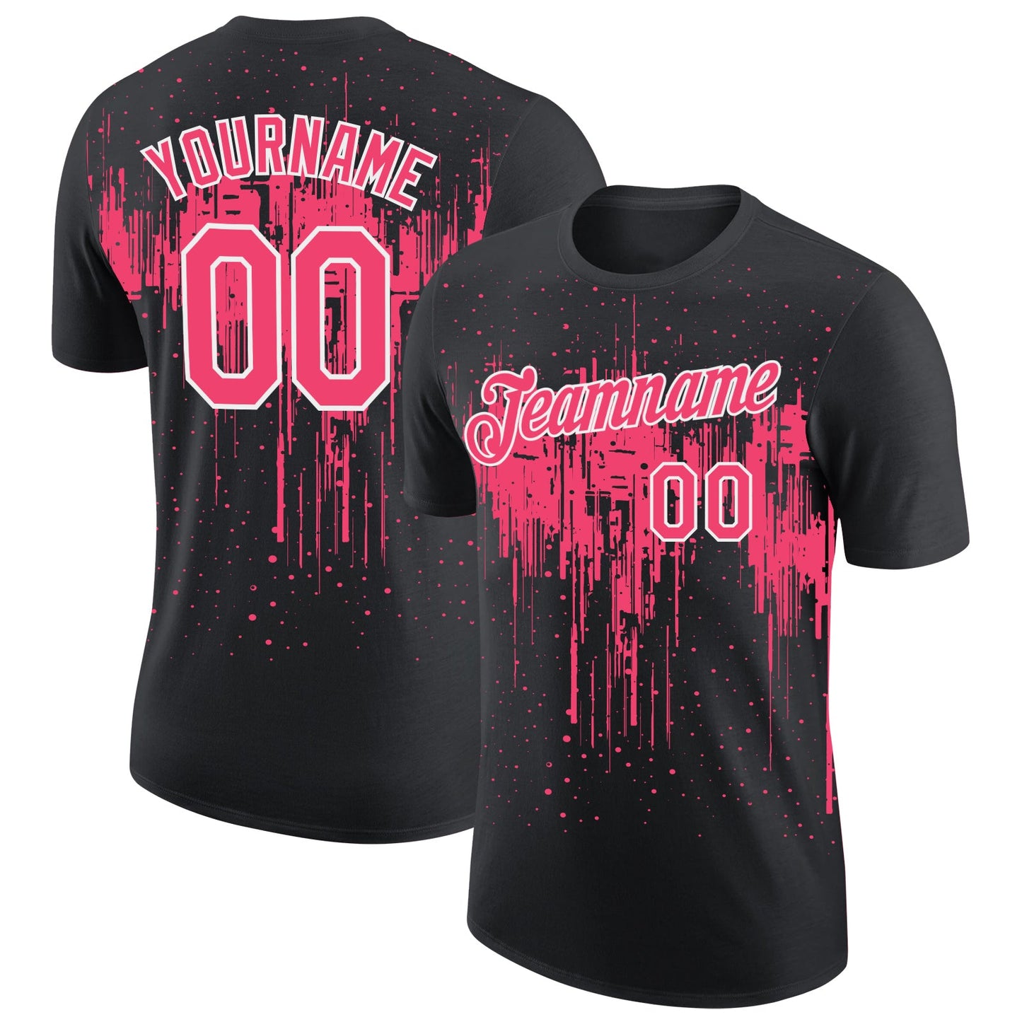 Custom Black Neon Pink-White Dripping Splatter Paint Performance T-Shirt - Main View